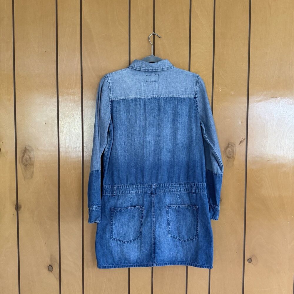 Current Elliott Two Tone Denim Shirt Dress Light Mid Wash Size 2 Mini Skirt - Picture 4 of 16